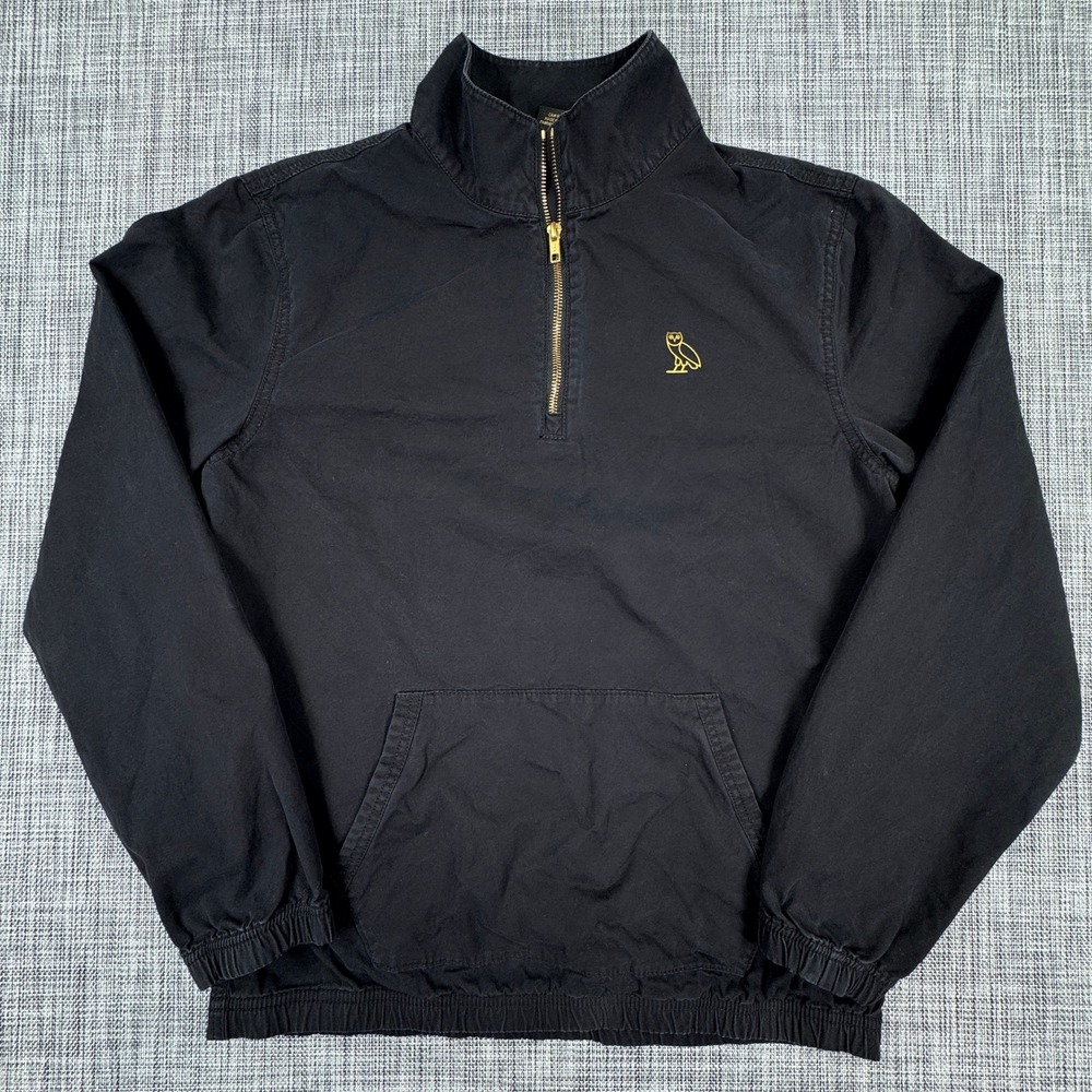 OVO October's Very Own Men's Quarter Zip Pullover Jacket Black Gold Owl Medium
